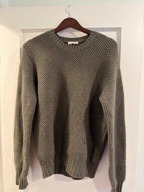 Spier & Mackay Moss Green Chunky Waffle Knit Crewneck Sweater Size M